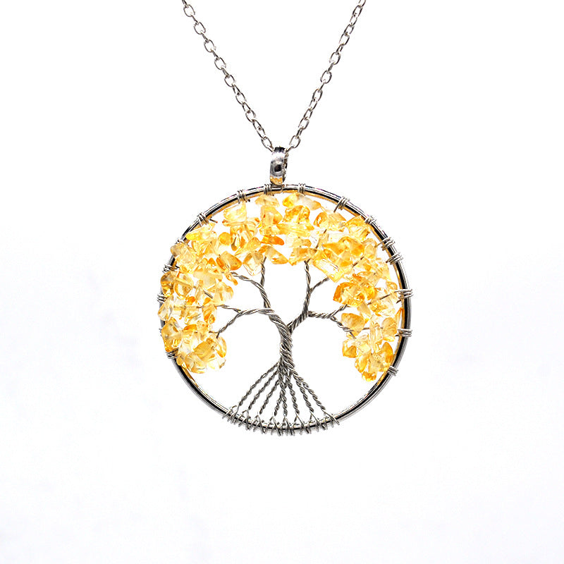 Natural Tree of Life Crystal Pendant Necklace yellow by HitMyNeed