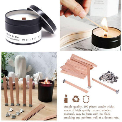 Natural Wood Candle Wicks with Stands (100 Pack) by HitMyNeed