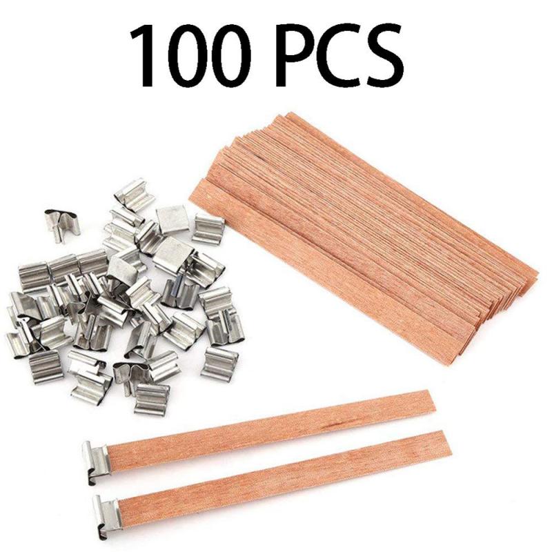 Natural Wood Candle Wicks with Stands (100 Pack) by HitMyNeed