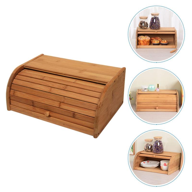Natural Wooden Bread Box with Roll-Top Lid by HitMyNeed