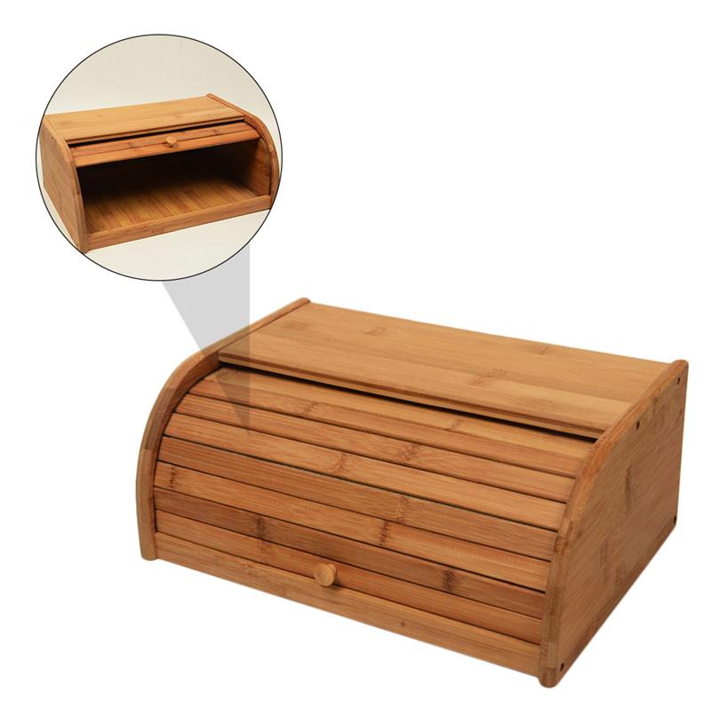 Natural Wooden Bread Box with Roll-Top Lid by HitMyNeed