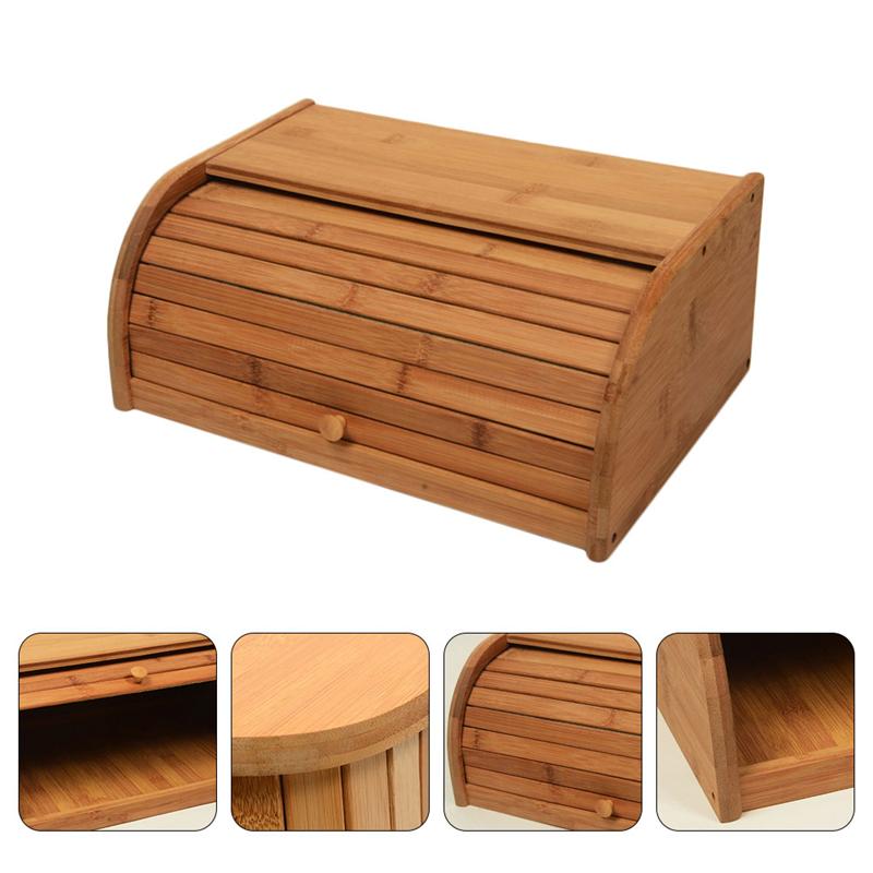 Natural Wooden Bread Box with Roll-Top Lid by HitMyNeed