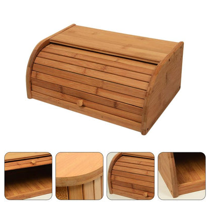 Natural Wooden Bread Box with Roll-Top Lid by HitMyNeed