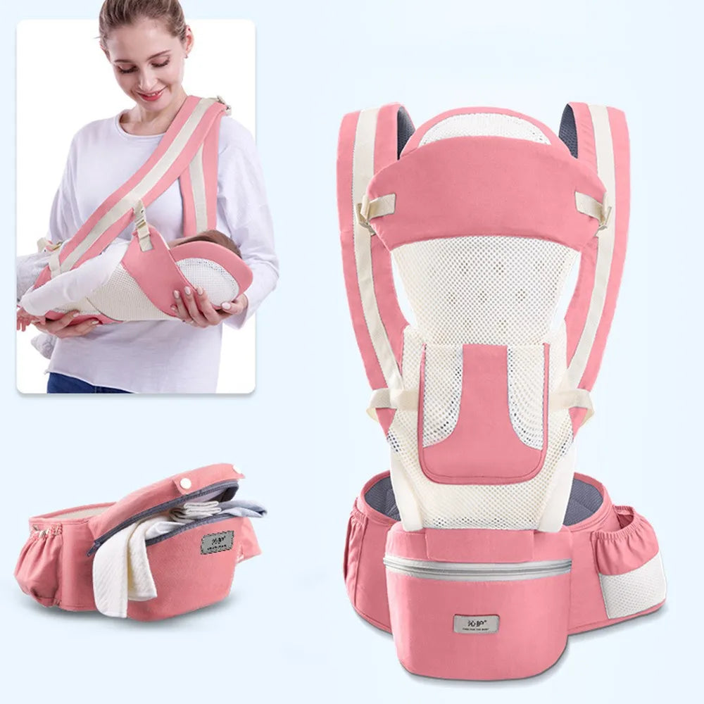 Newborn Ergonomic Baby Carrier with Hip Seat cherry-pink-breathab by HitMyNeed