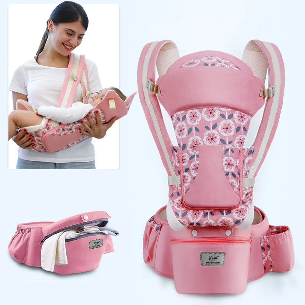 Newborn Ergonomic Baby Carrier with Hip Seat cherry-pink-flower by HitMyNeed