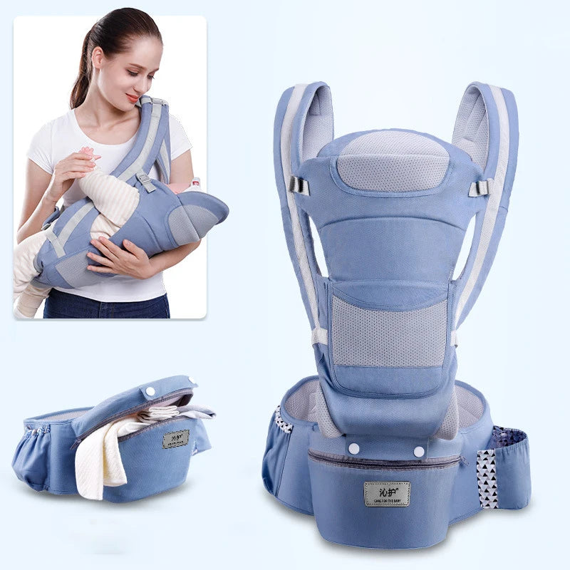 Newborn Ergonomic Baby Carrier with Hip Seat cowboy-blue-seasons by HitMyNeed