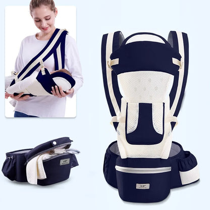 Newborn Ergonomic Baby Carrier with Hip Seat dark-blue-breathab by HitMyNeed
