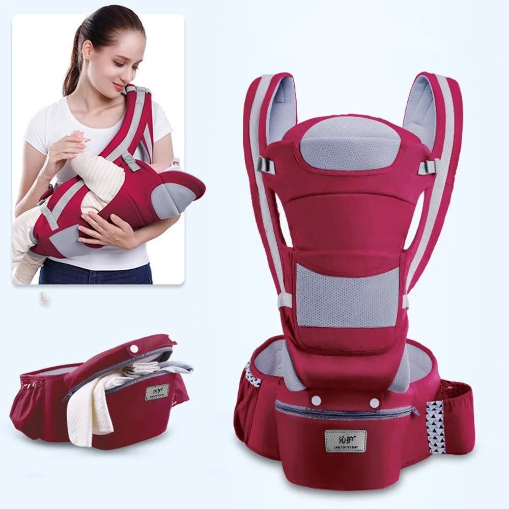 Newborn Ergonomic Baby Carrier with Hip Seat wine-red-seasons by HitMyNeed