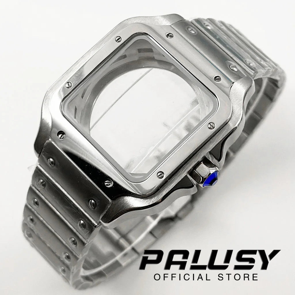 NH35 38mm Square Santos-Style Watch Case 316L silver by HitMyNeed