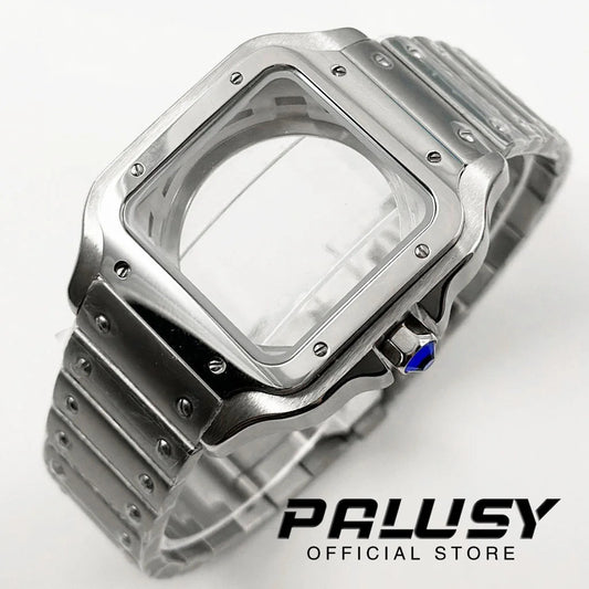 NH35 38mm Square Santos-Style Watch Case 316L silver by HitMyNeed