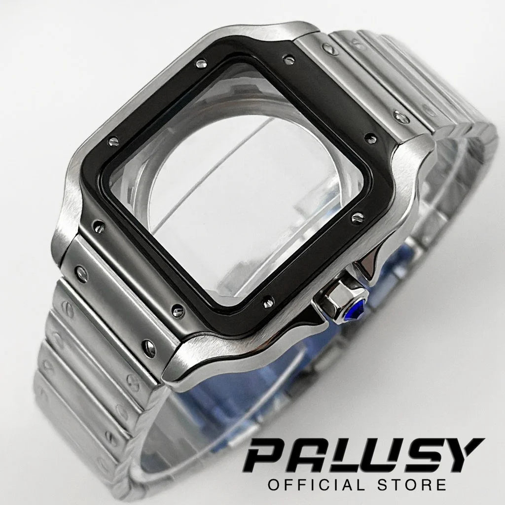 NH35 38mm Square Santos-Style Watch Case 316L silver-black by HitMyNeed