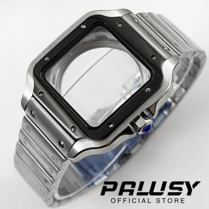 NH35 38mm Square Santos-Style Watch Case 316L silver-black by HitMyNeed