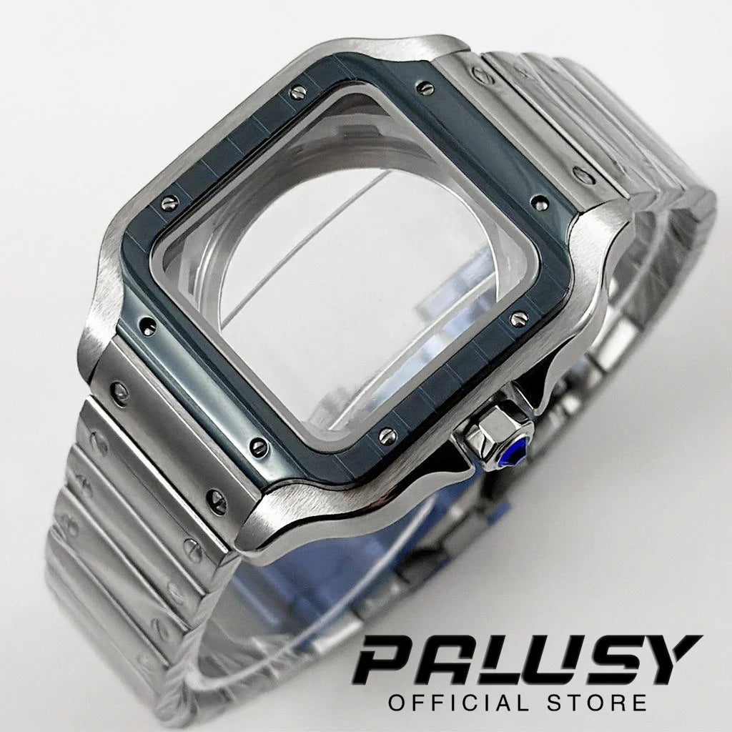 NH35 38mm Square Santos-Style Watch Case 316L silver-blue by HitMyNeed
