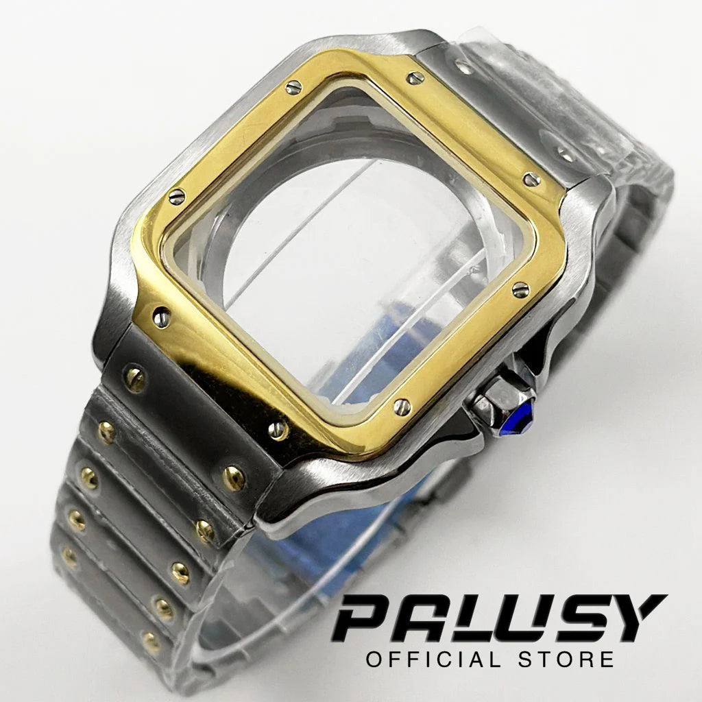 NH35 38mm Square Santos-Style Watch Case 316L silver-gold by HitMyNeed