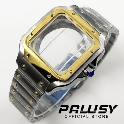 NH35 38mm Square Santos-Style Watch Case 316L silver-gold by HitMyNeed
