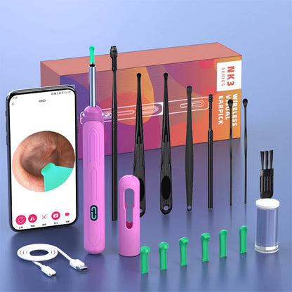 NK3 Pro Ear Cleaner with HD Camera & USB-C Charge set2-pink by HitMyNeed