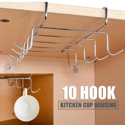 No-Drill 10 Hook Under Cabinet Coffee Cup Rack by HitMyNeed
