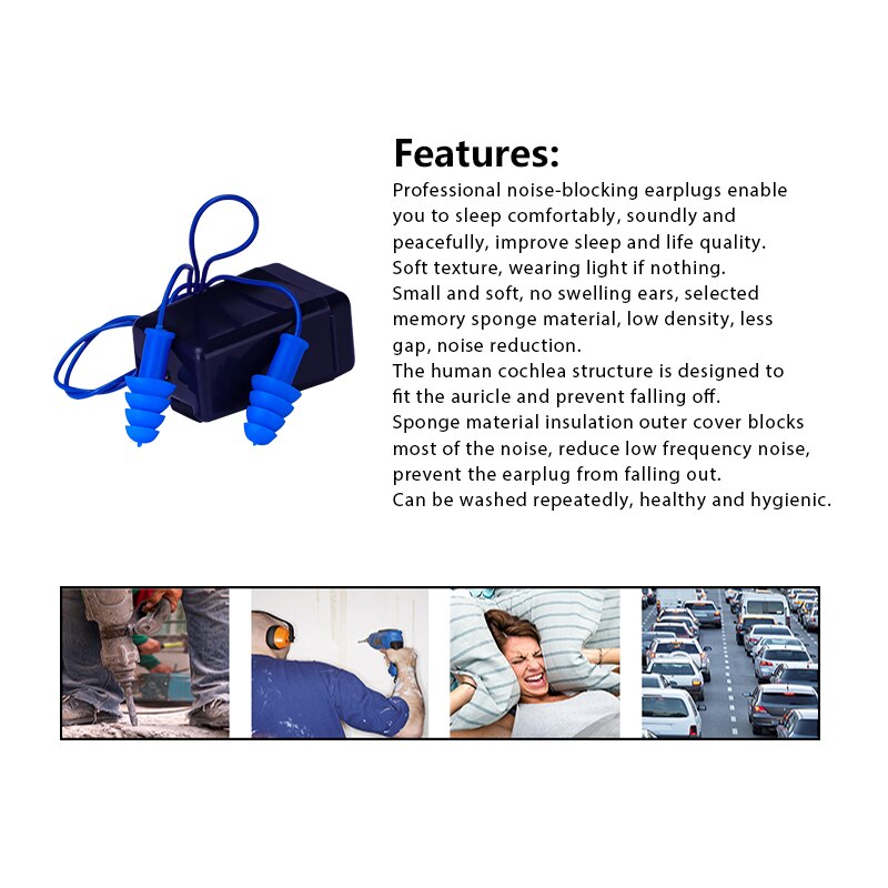 Noise-Blocking Corded Ear Plugs, 5 Pairs with Case by HitMyNeed