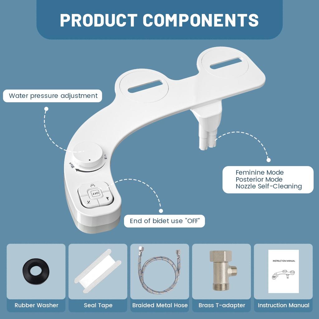 Non-Electric Dual Nozzle Self-Cleaning Bidet Attachment North America by HitMyNeed
