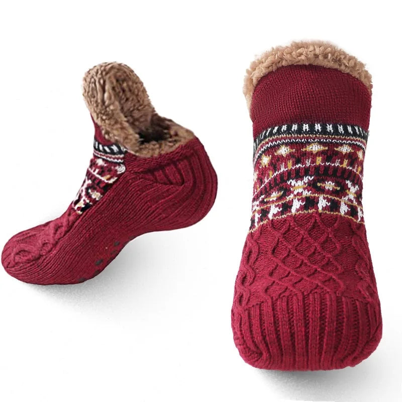Non-Slip Fleece Floor Socks for Fall & Winter wine-red 40-4226cm by HitMyNeed