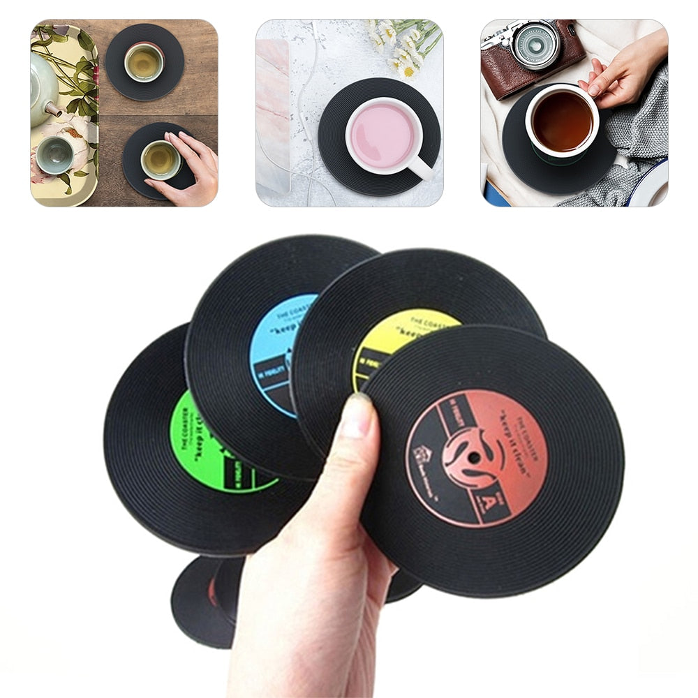 Non-Slip Vinyl Record Drink Coaster 10 cm by HitMyNeed