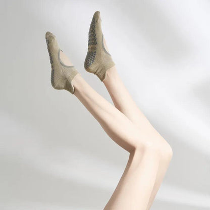 Non-Slip Women's Yoga Socks with Grip Sole khaki by HitMyNeed