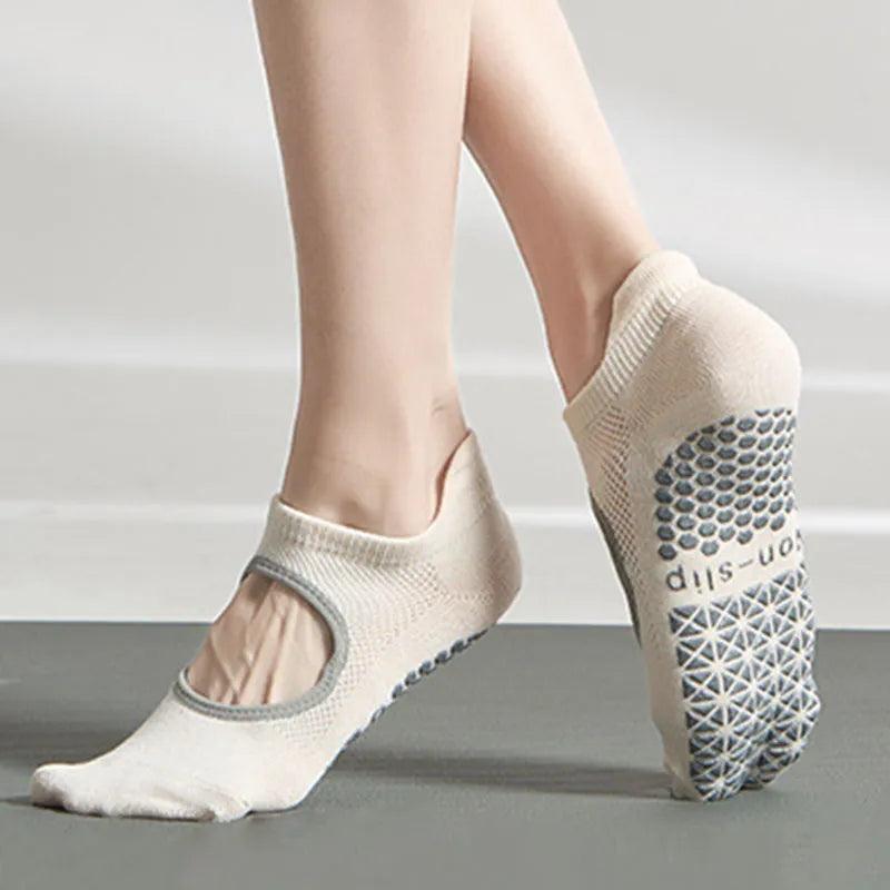 Non-Slip Women's Yoga Socks with Grip Sole white by HitMyNeed