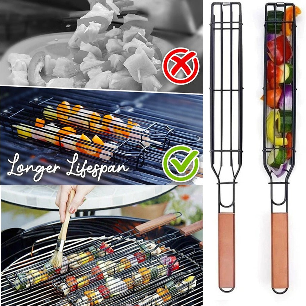 Non-Stick BBQ Basket with Rosewood Handle by HitMyNeed