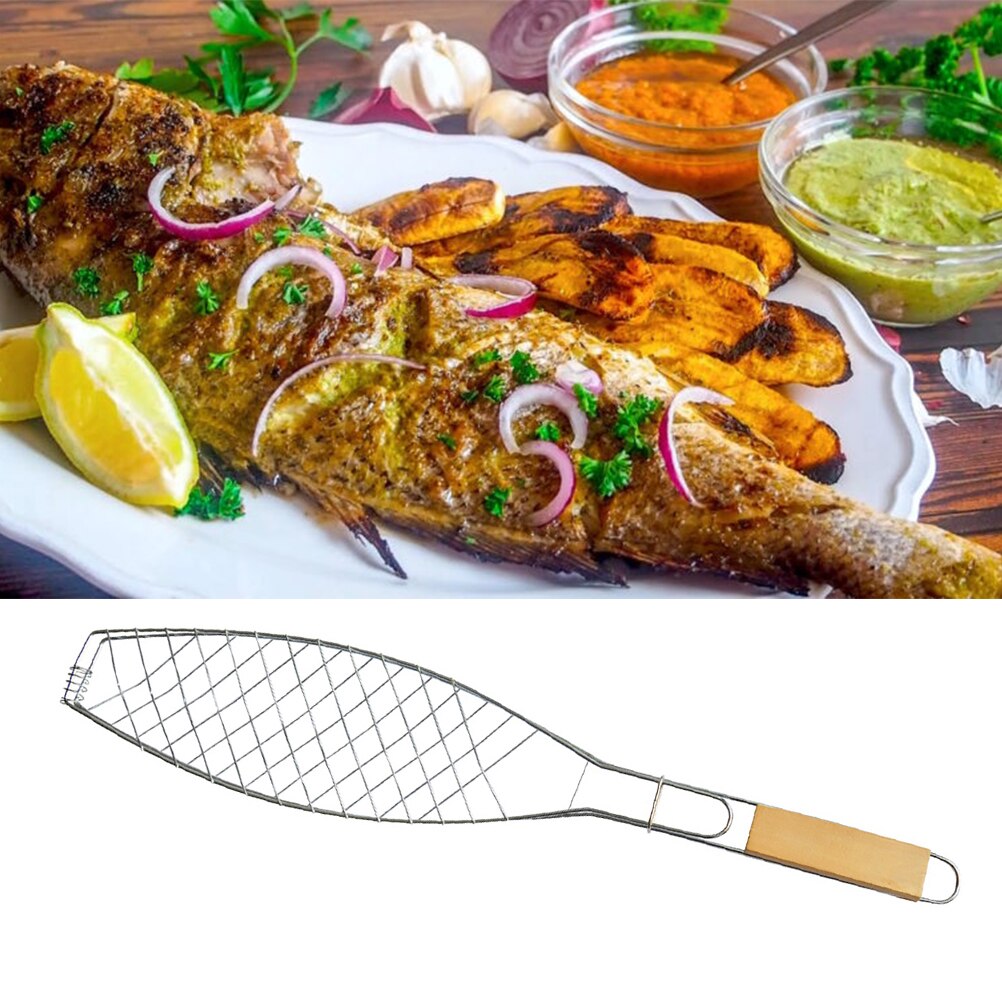 Non Stick Fish Grill Basket with Wooden Handle by HitMyNeed