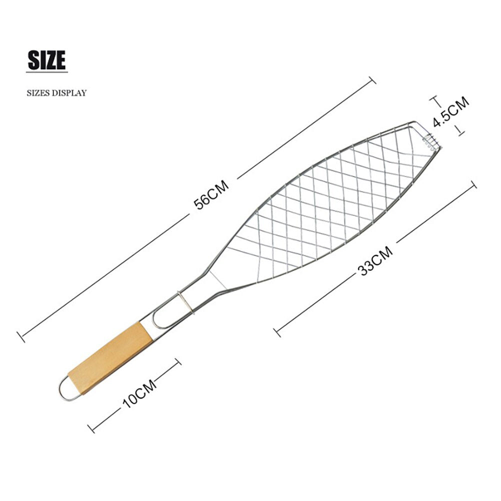 Non Stick Fish Grill Basket with Wooden Handle by HitMyNeed