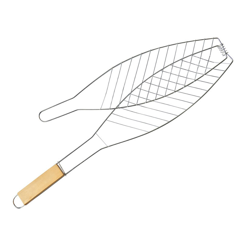 Non Stick Fish Grill Basket with Wooden Handle by HitMyNeed