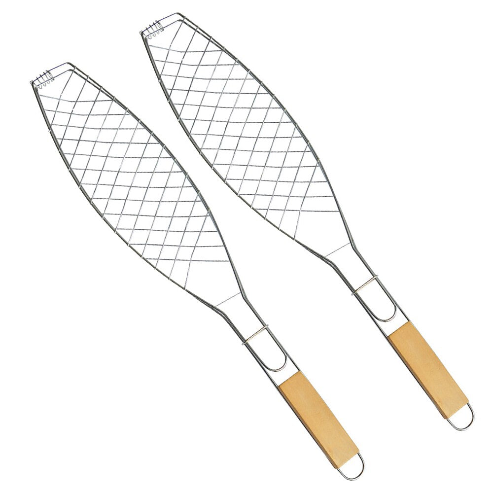 Non Stick Fish Grill Basket with Wooden Handle by HitMyNeed