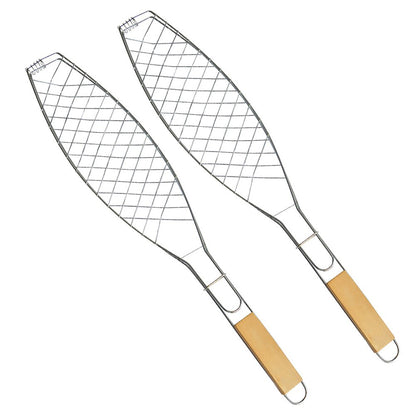 Non Stick Fish Grill Basket with Wooden Handle by HitMyNeed