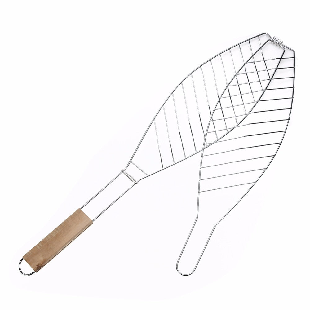 Non Stick Mesh BBQ Fish Griller with Wooden Handle by HitMyNeed