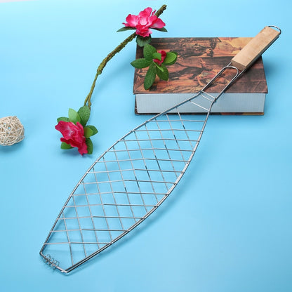 Non Stick Mesh BBQ Fish Griller with Wooden Handle by HitMyNeed