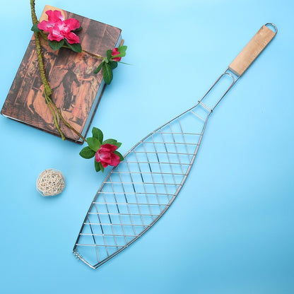 Non Stick Mesh BBQ Fish Griller with Wooden Handle by HitMyNeed