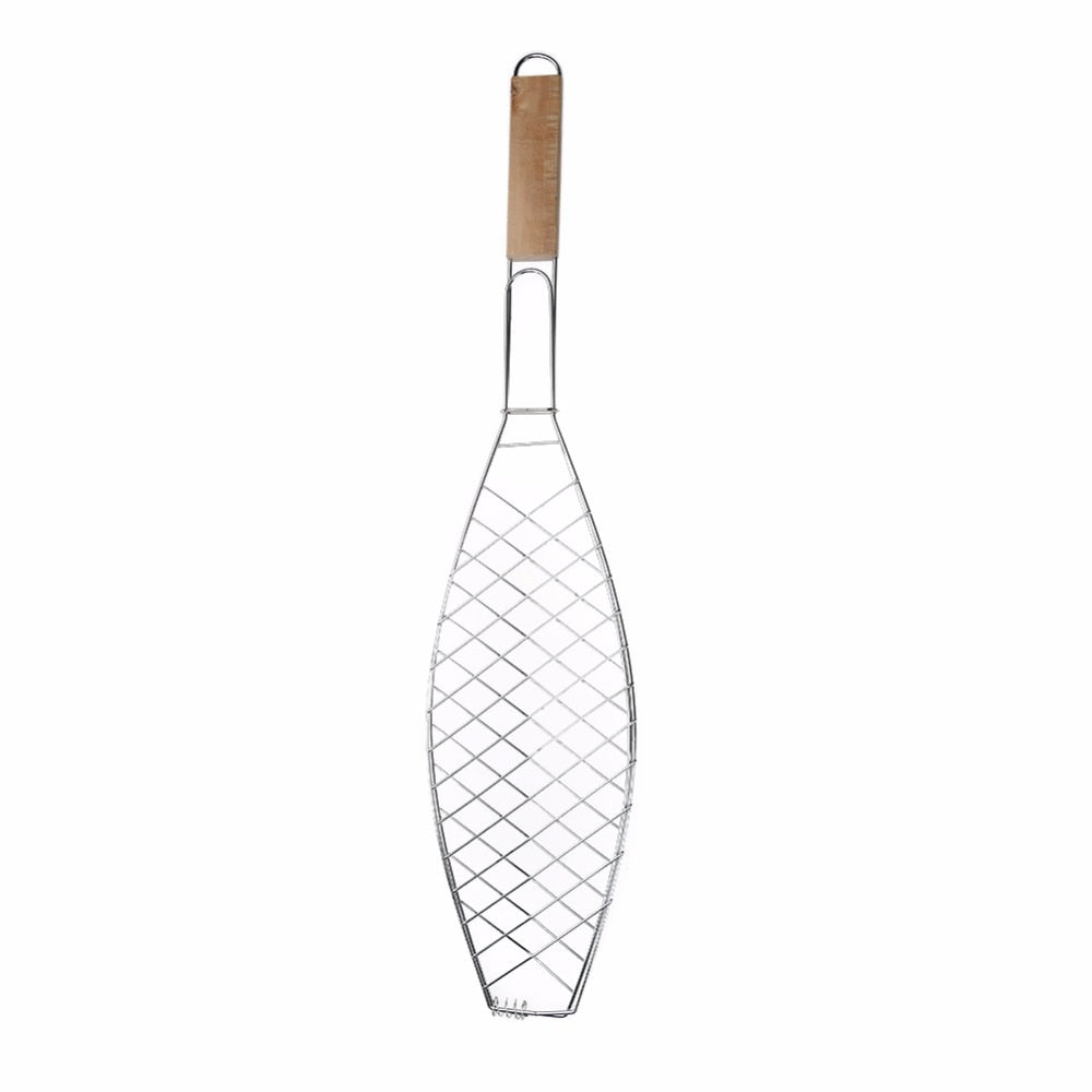 Non Stick Mesh BBQ Fish Griller with Wooden Handle by HitMyNeed