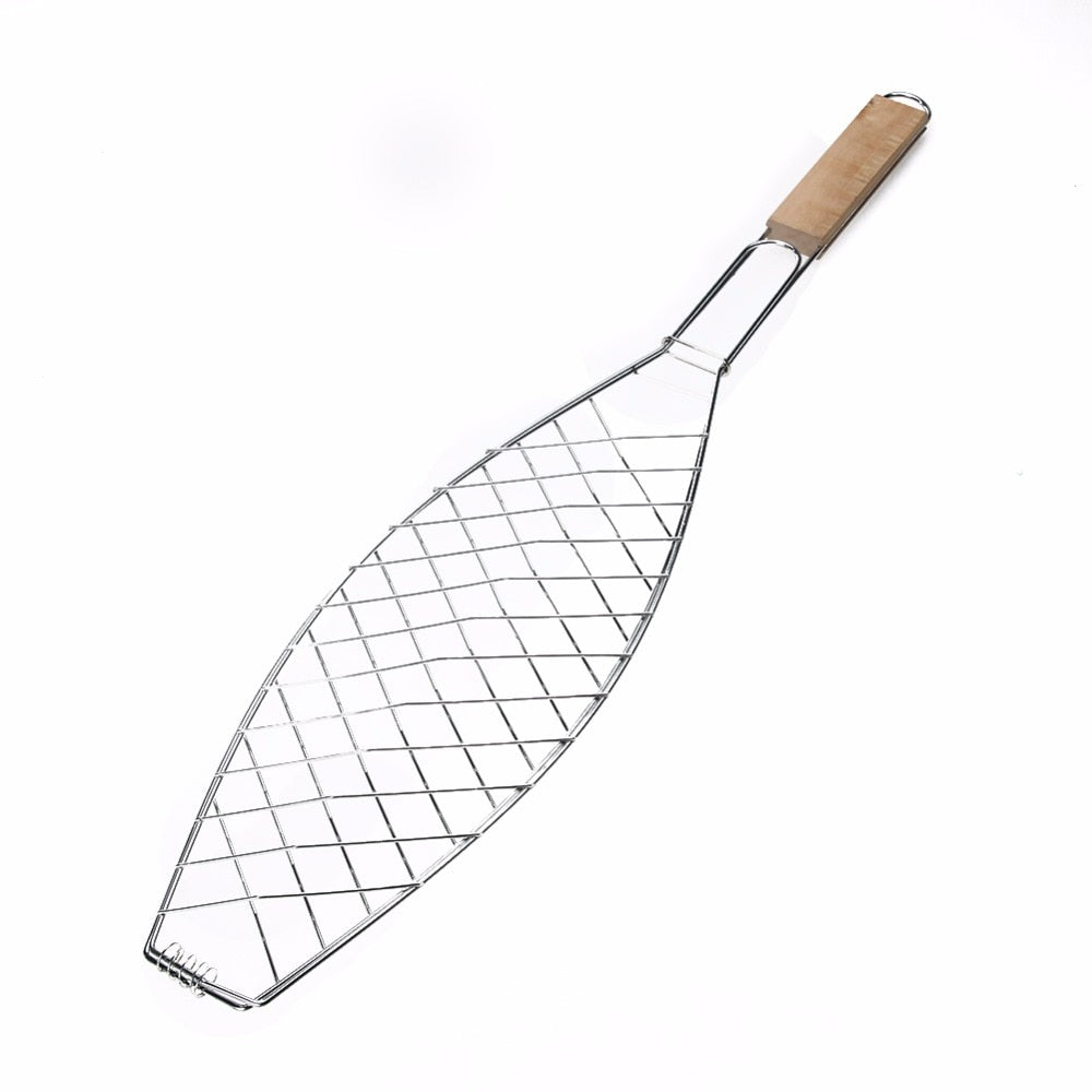 Non Stick Mesh BBQ Fish Griller with Wooden Handle by HitMyNeed
