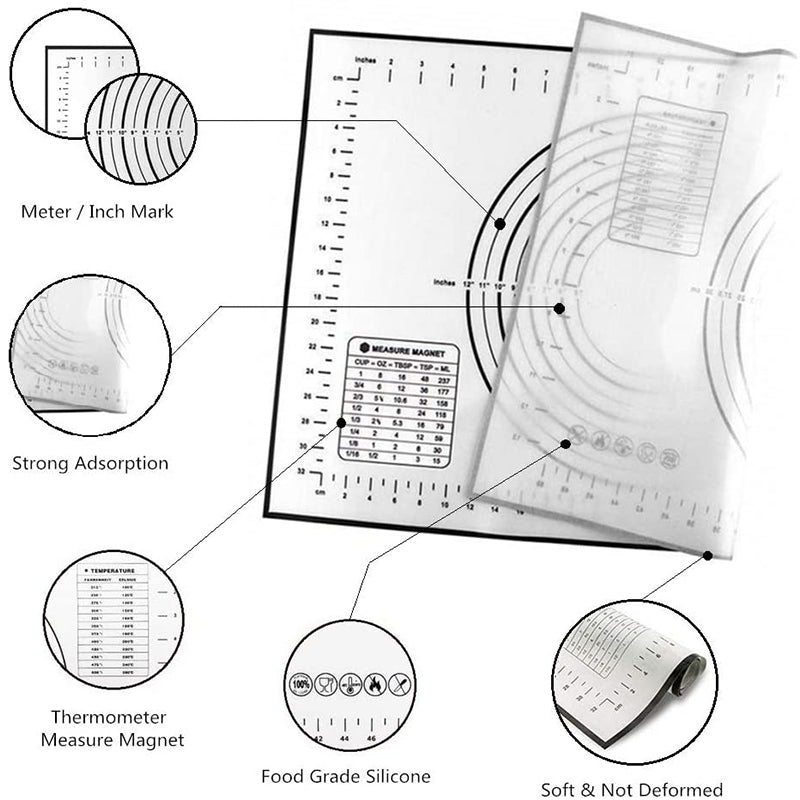 Non Stick Silicone Dough Mat with Measurements by HitMyNeed