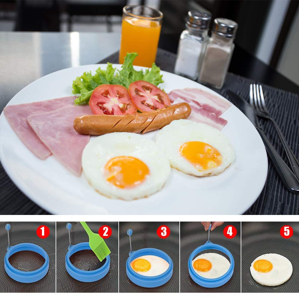 Non Stick Silicone Pancake & Egg Rings (4 Pack) by HitMyNeed
