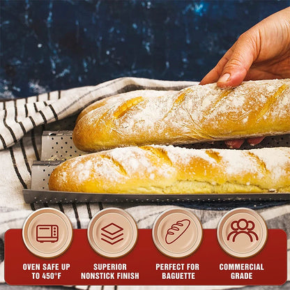 Nonstick 4-Slot Perforated French Baguette Pan by HitMyNeed