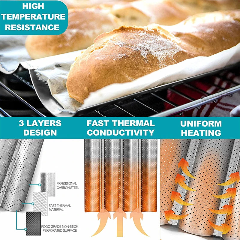 Nonstick 4-Slot Perforated French Baguette Pan by HitMyNeed