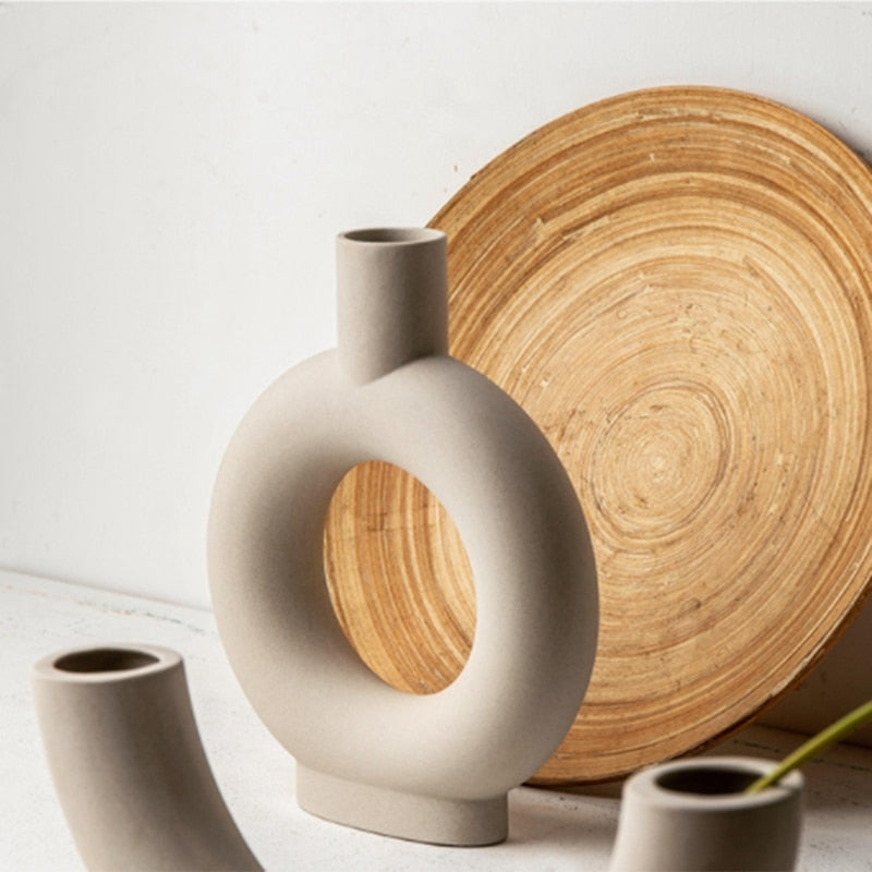 Nordic Ceramic Donut Vase - Modern Round Accent by HitMyNeed