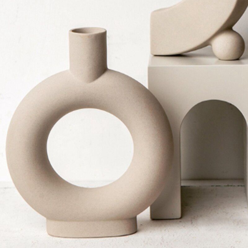 Nordic Ceramic Donut Vase - Modern Round Accent by HitMyNeed