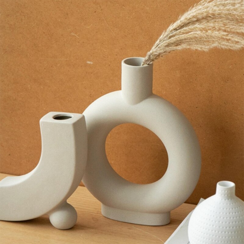Nordic Ceramic Donut Vase - Modern Round Accent by HitMyNeed