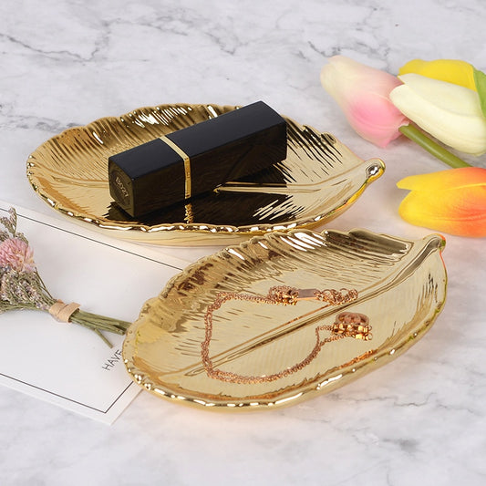 Nordic Ceramic Gold Leaf Tray for Decor & Storage by HitMyNeed