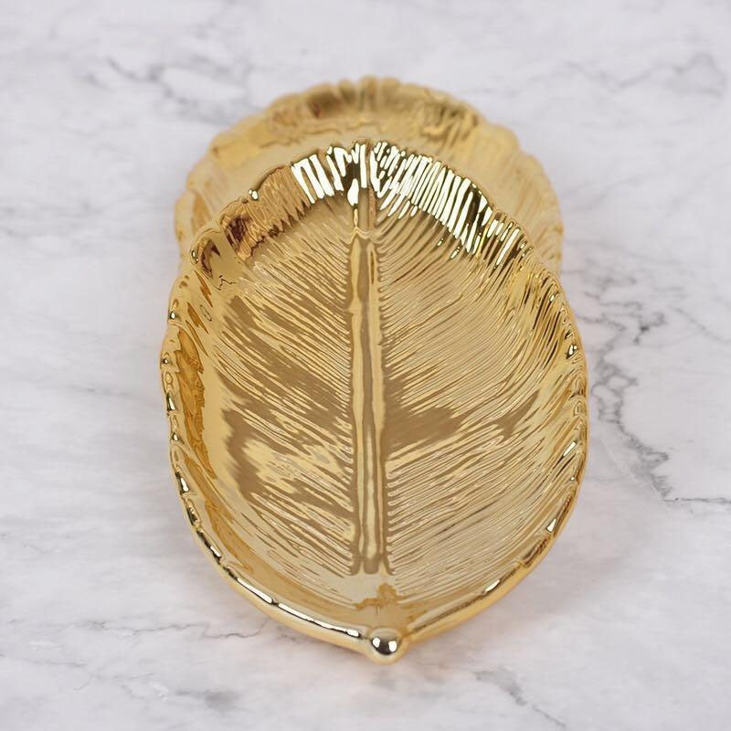 Nordic Ceramic Gold Leaf Tray for Decor & Storage by HitMyNeed