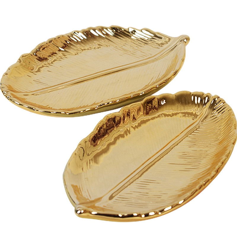 Nordic Ceramic Gold Leaf Tray for Decor & Storage by HitMyNeed