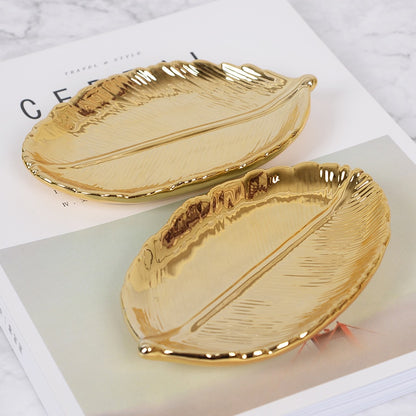 Nordic Ceramic Gold Leaf Tray for Decor & Storage by HitMyNeed