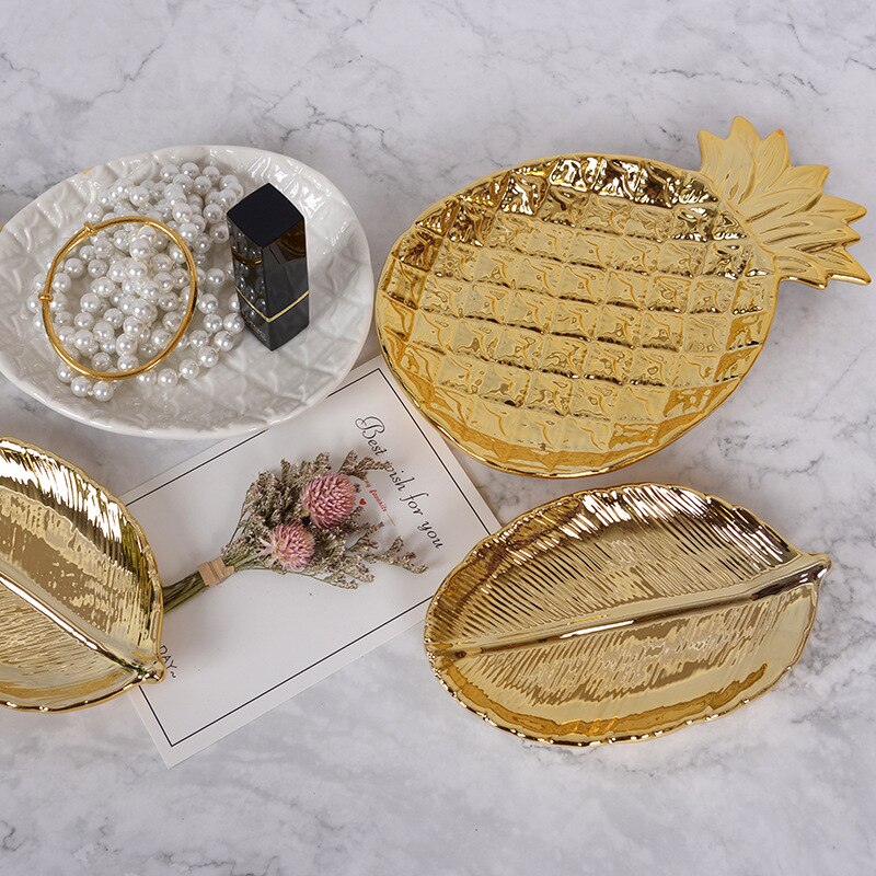 Nordic Ceramic Gold Leaf Tray for Decor & Storage by HitMyNeed